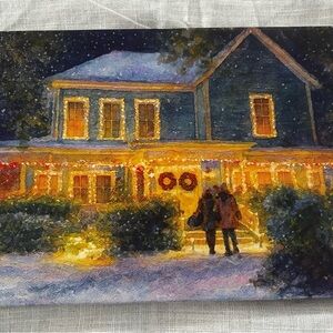 Holiday Canvas Art with Blue and Yellow Accents